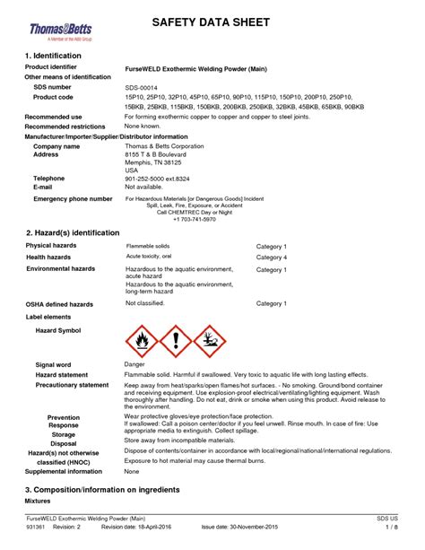 exothermic weld metal sds sheet|furseweld exothermic powder.